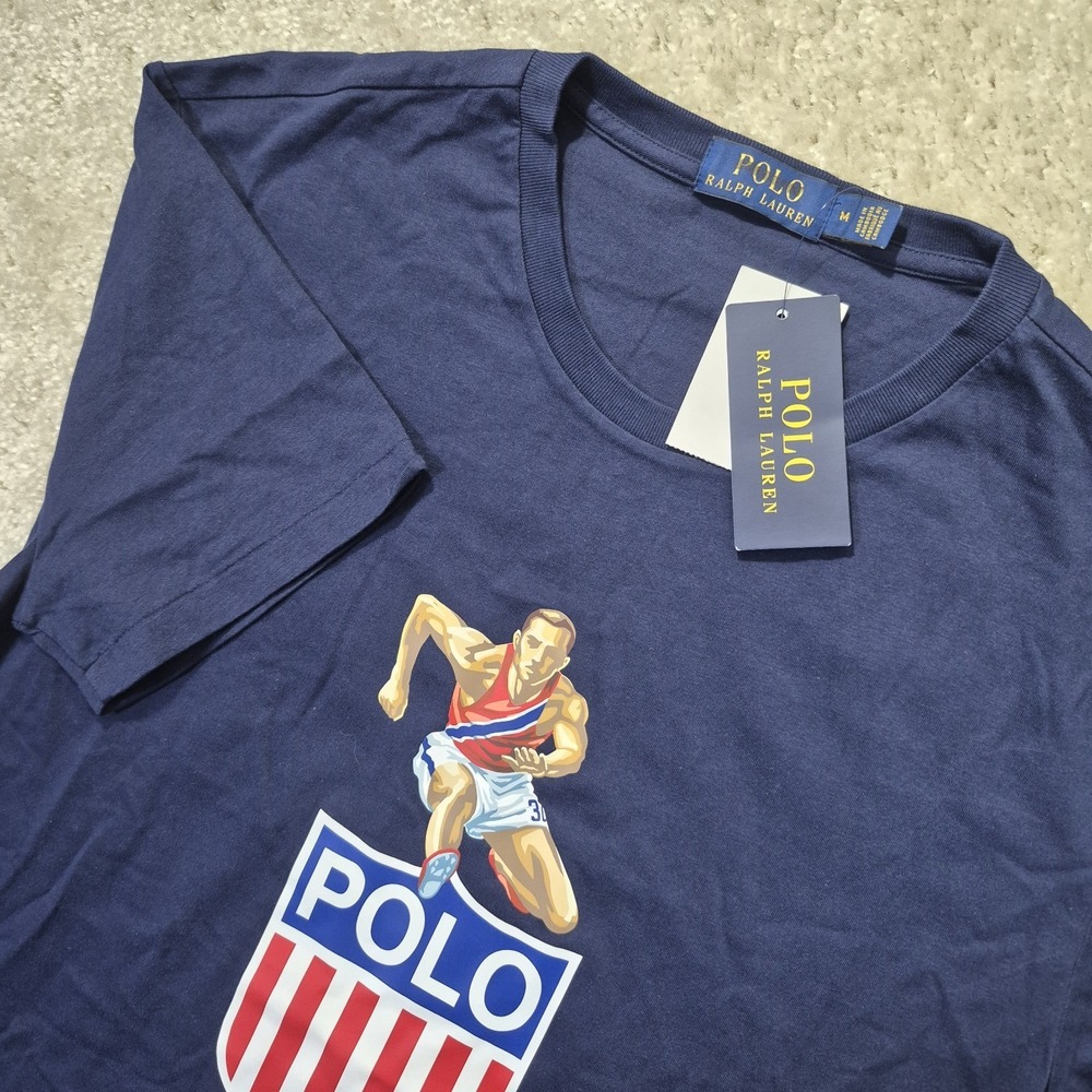Polo Ralph Lauren T Shirt Medium Stadium Shield Track Field Logo USA Patriotic